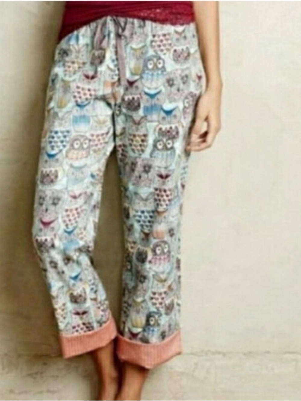 Anthropologie  Eloise owl pajama pants bottoms Cropped Lounge Pants PJs Small